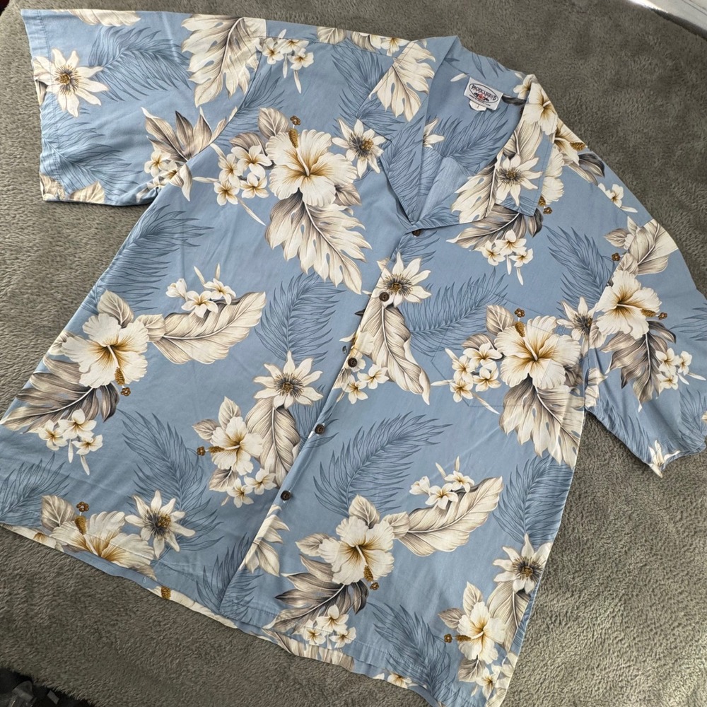 Pacific Legend Hawaiian Shirt Mens 3XL Blue EUC Hibiscus Cotton Made in USA